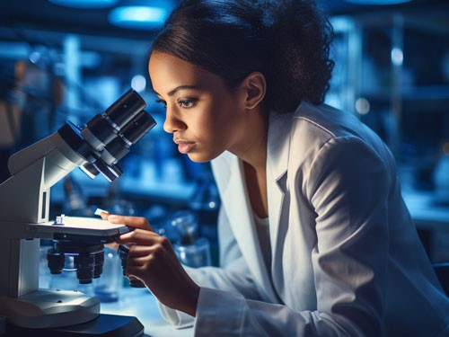 Black female scientist working in a laboratory.