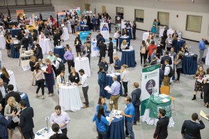 Students walking around at career fair