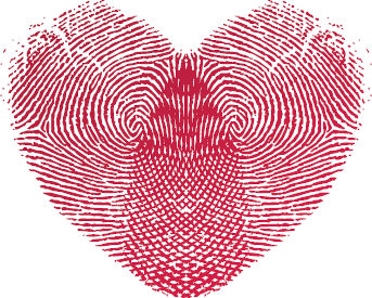 a red heart made from fingerprints 