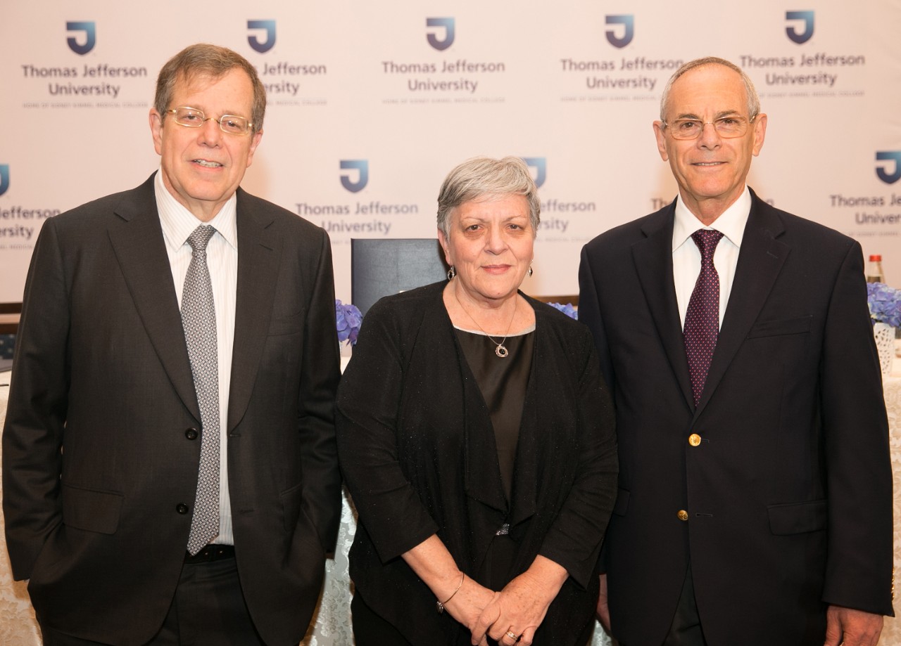 Dr. Mark L. Tykocinski, provost and executive vice president of Thomas Jefferson University; Professor Dina Ben-Yehuda, dean of the Hebrew University Hadassah Faculty of Medicine; and Dr. Zvi Grunwald, director of the Jefferson Israel Center, at the announcement of the Jefferson Israel Center.