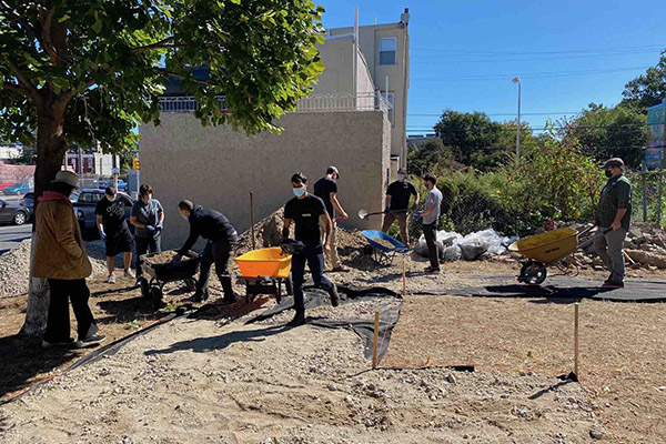 A group works together to build a park