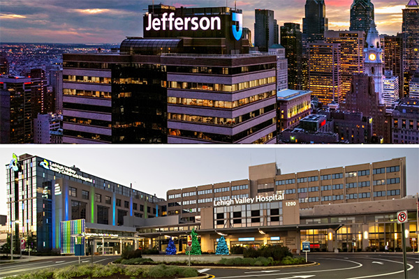 Composite image of Thomas Jefferson University headquarters and Lehigh Valley Health Network 