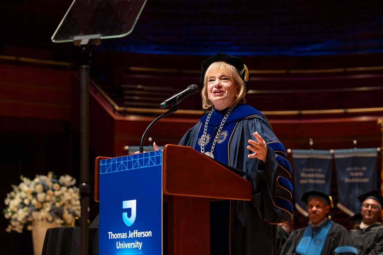 Dr. Susan C. Aldridge at the podium during her Inauguration ceremony