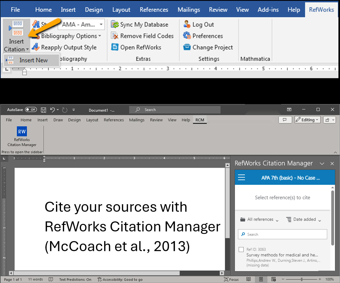 Write-n-Cite (above) and RefWorks Citation Manager (below)