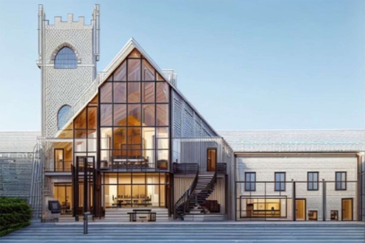 A section through student Stephanie Sosa’s adaptive reuse design to transform an abandoned historic Philadelphia church, the former St. Michael’s Evangelical Lutheran Church, into co-working space.  Adaptive Reuse & Urban Regeneration, Fall 2024. 