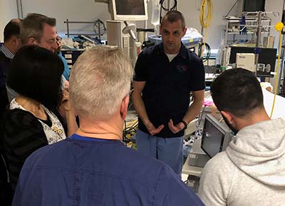 Medical professional having a discussion in a lab