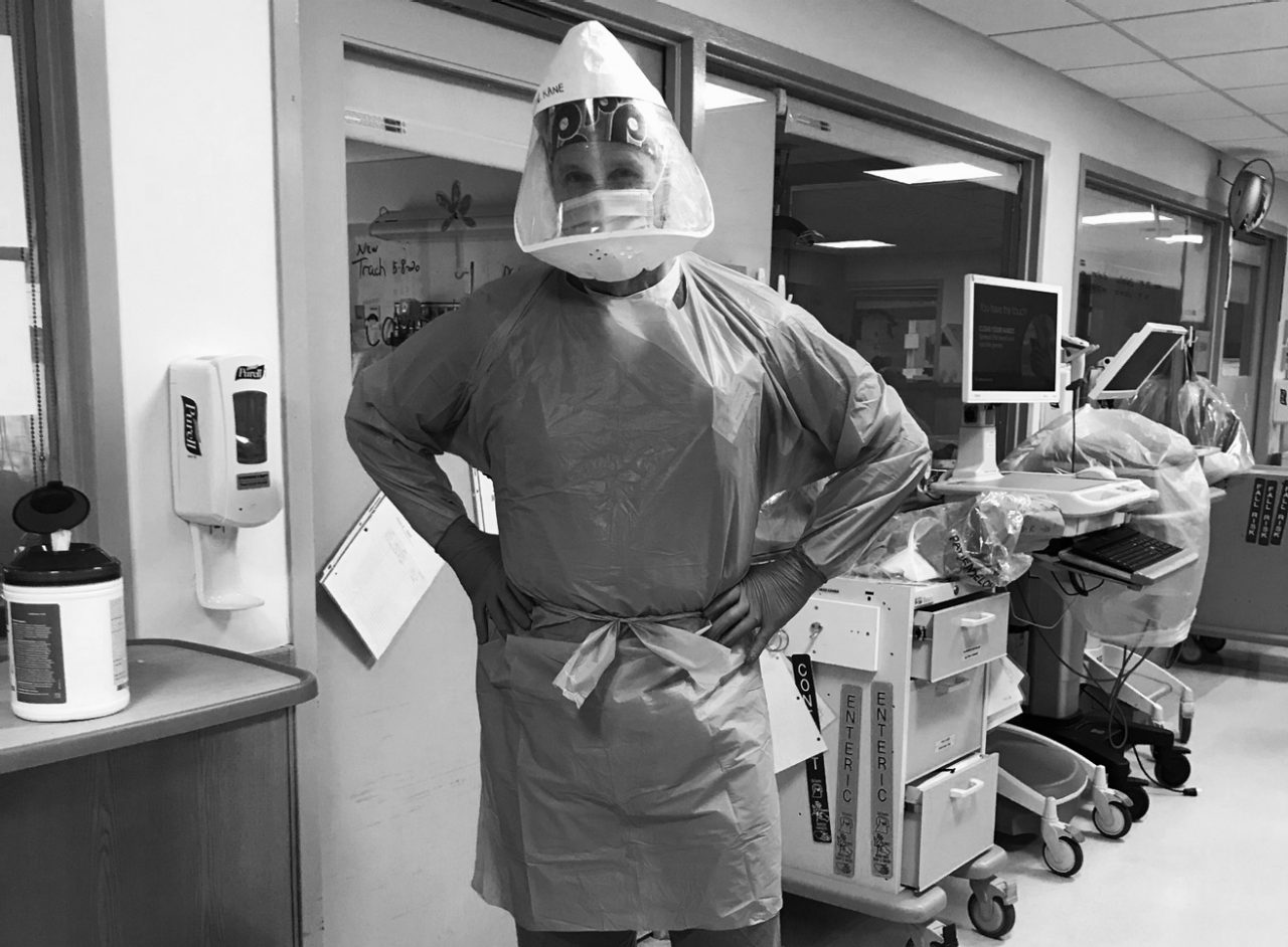 Dr. Kane dressed head-to-toe in PPE