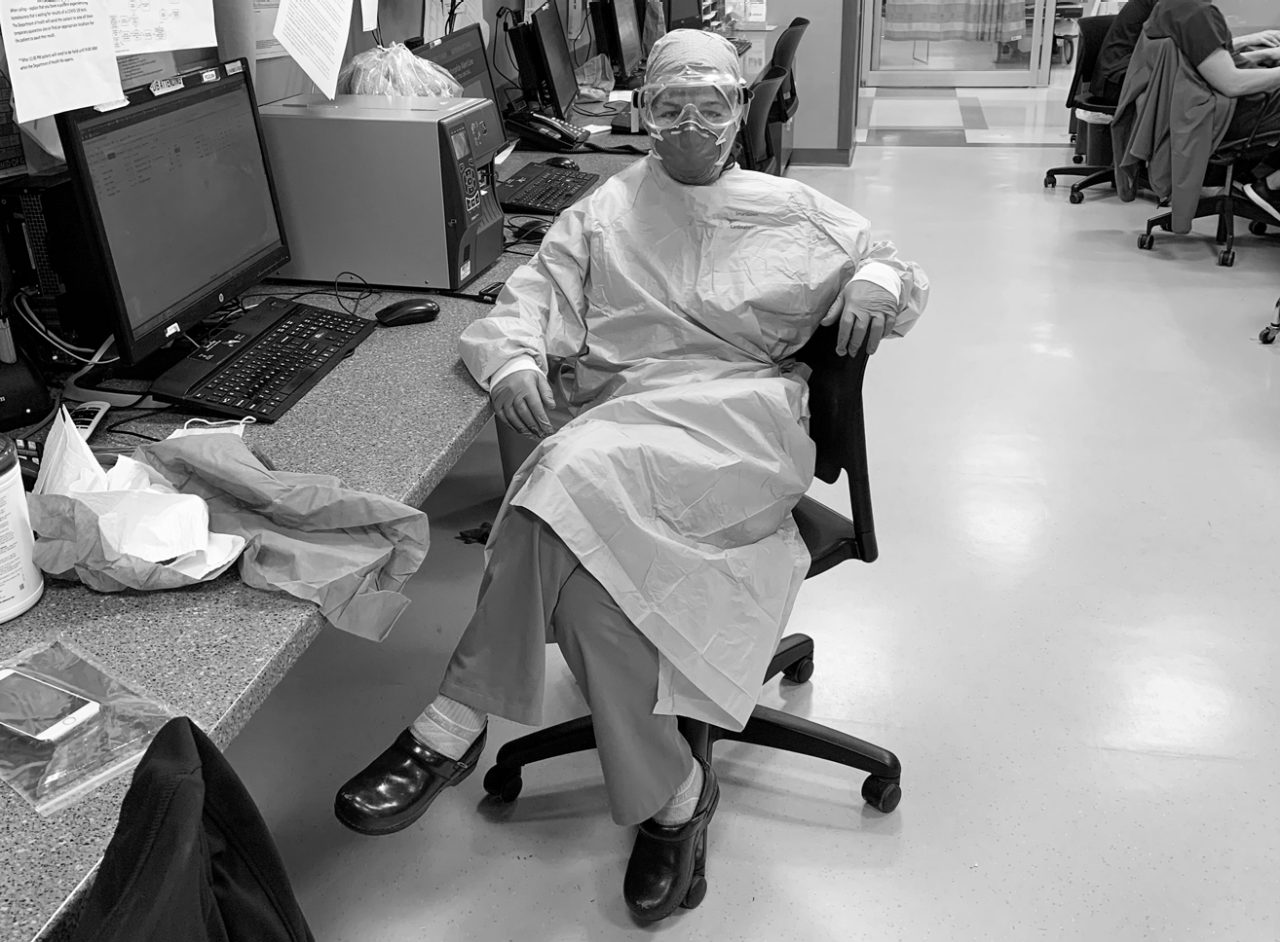 Dr. Jen White dressed in head-to-toe PPE