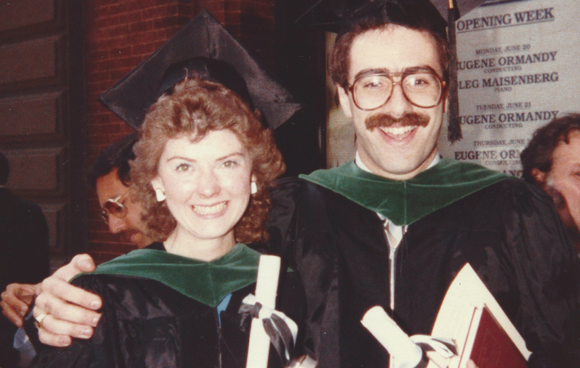 Old photo of Lynda Schneider and Leonard Zon in their caps and gowns