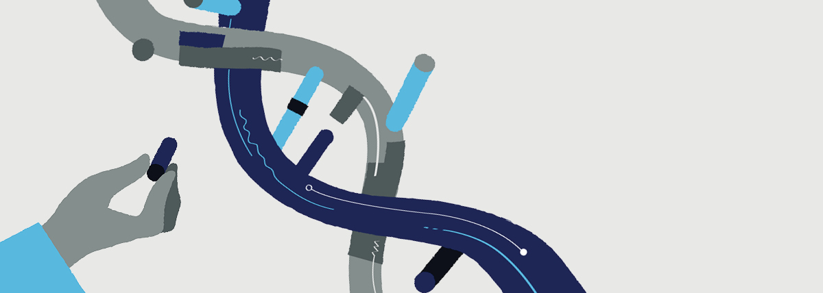 This image shows an illustration of a string of DNA.