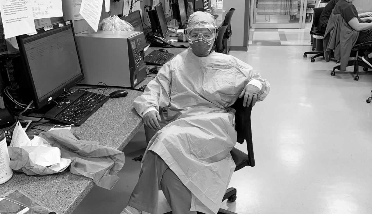 Dr. Jen White dressed in head-to-toe PPE