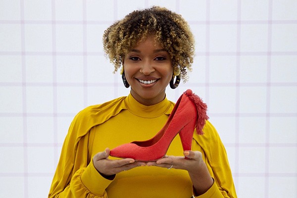 Dyandra Raye with her line of luxury vegan shoes made from waste pineapple leaf fiber