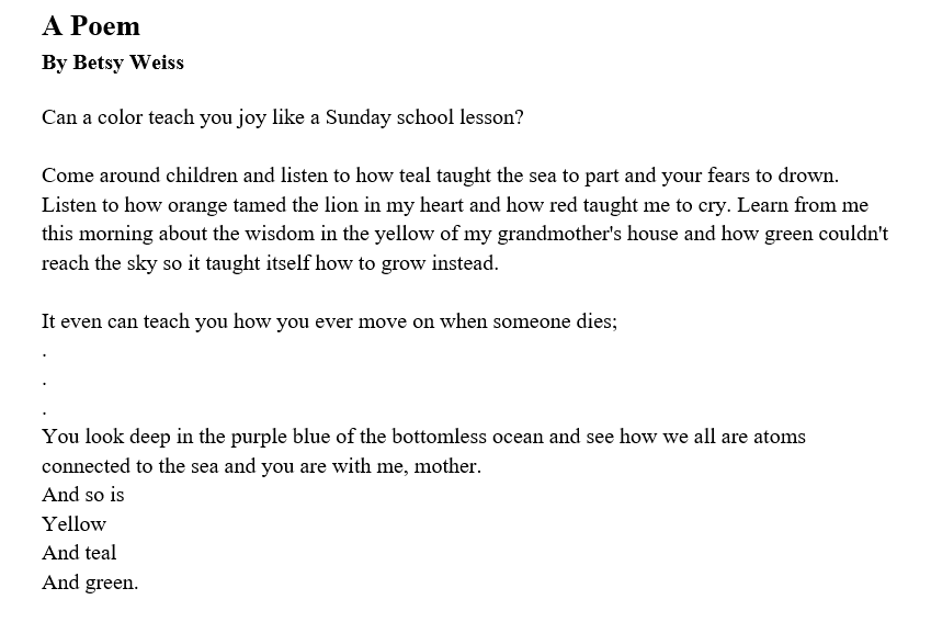 A Poem Betsy Weiss