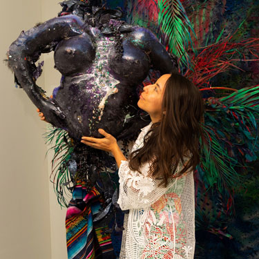 Coralina Rodriguez Meyer pictured with a sculpture from her Mother Mold monuments series (2018-present)