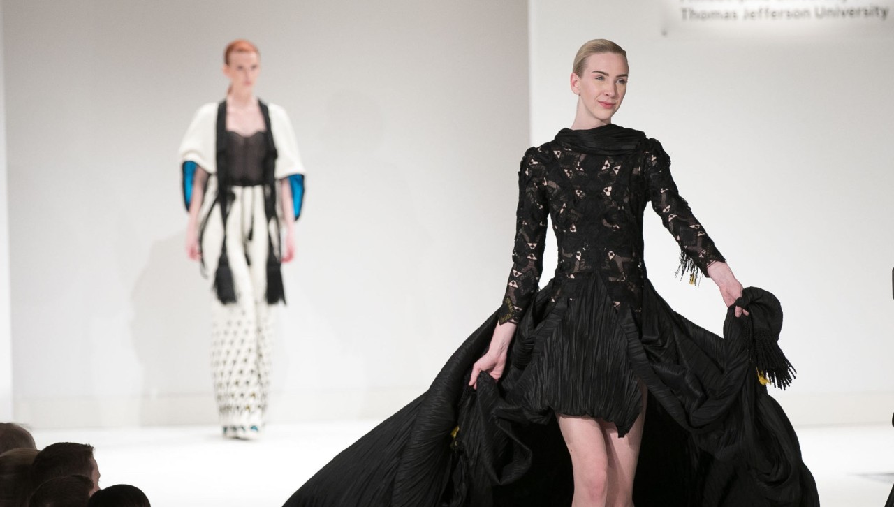A model walks down the runway