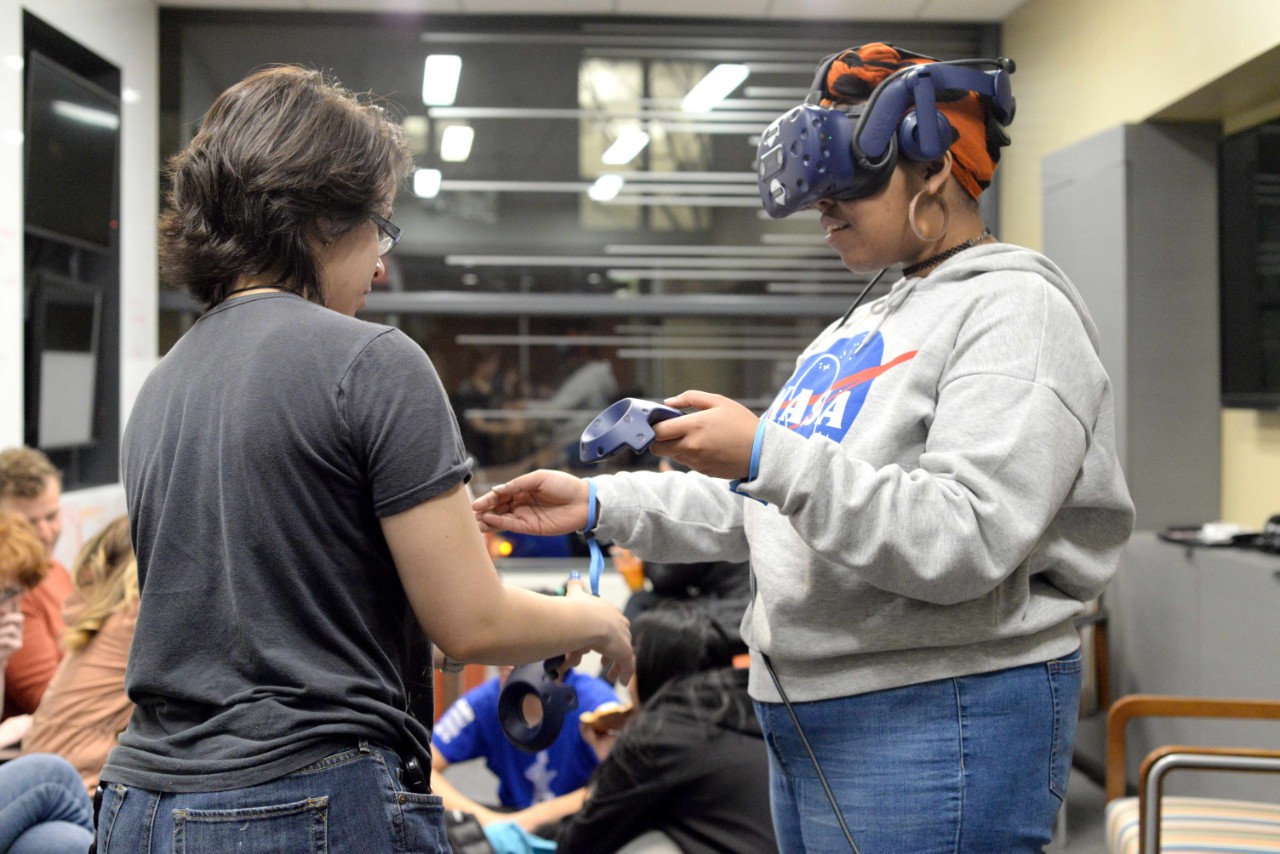 Student tries out augmented reality equipment