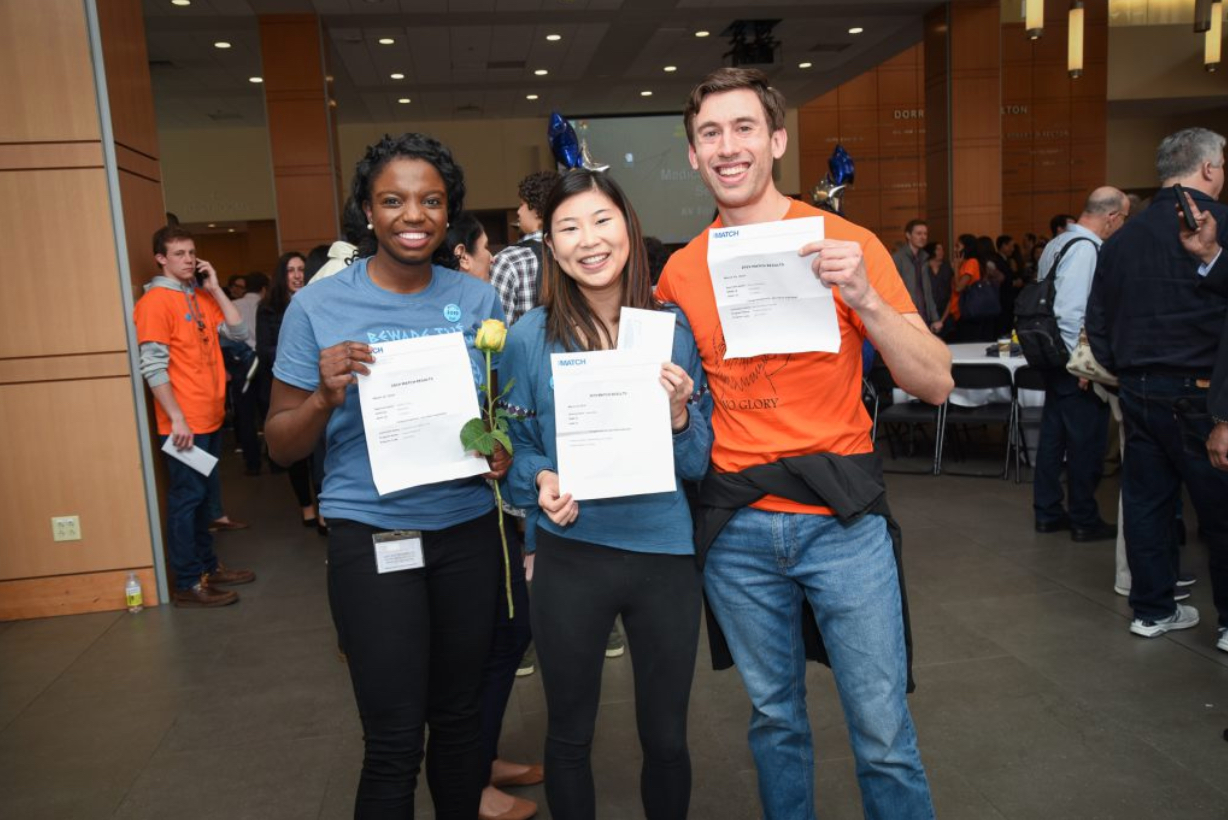 Three Jefferson students show off their Match Day letters.