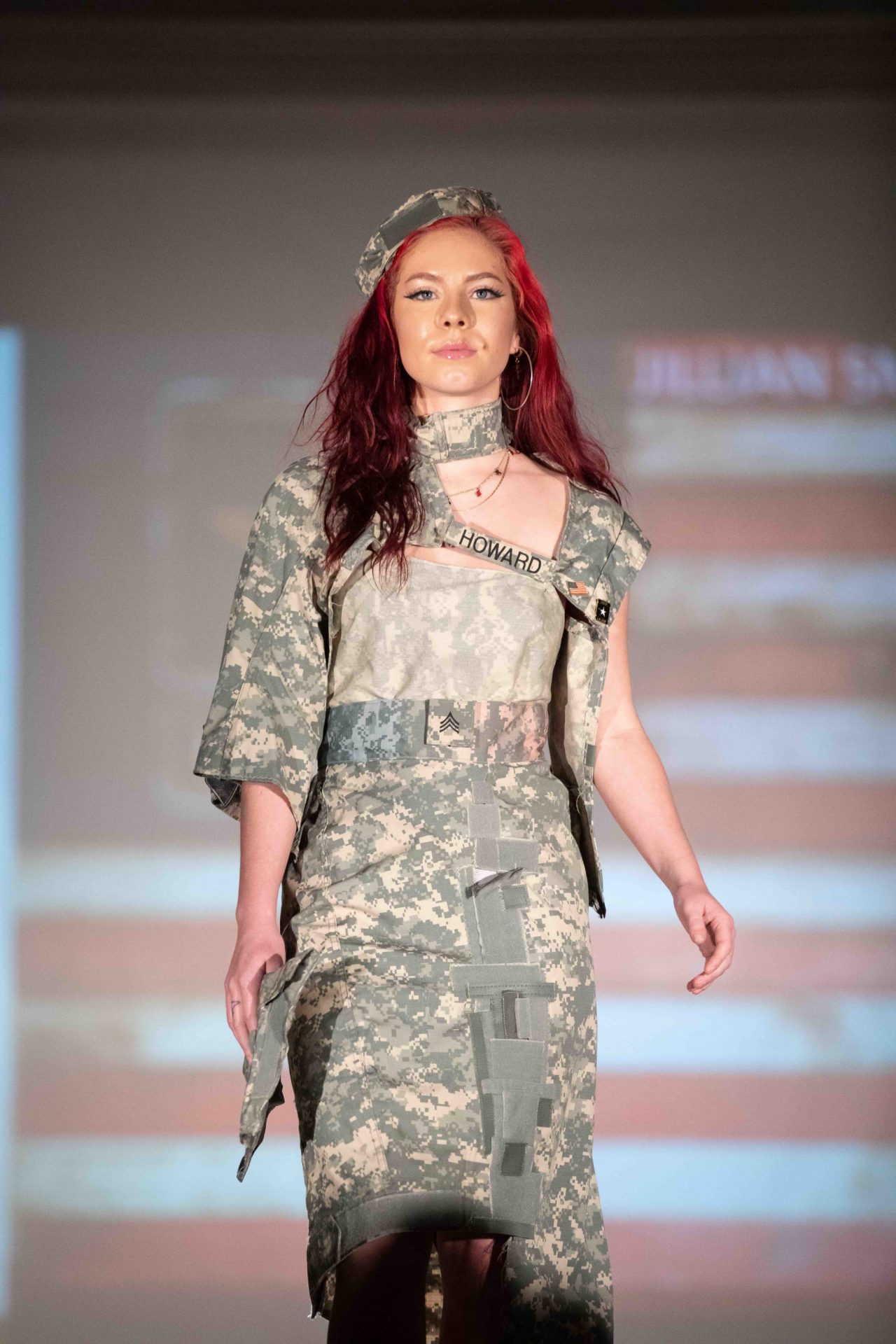Model walking down runway