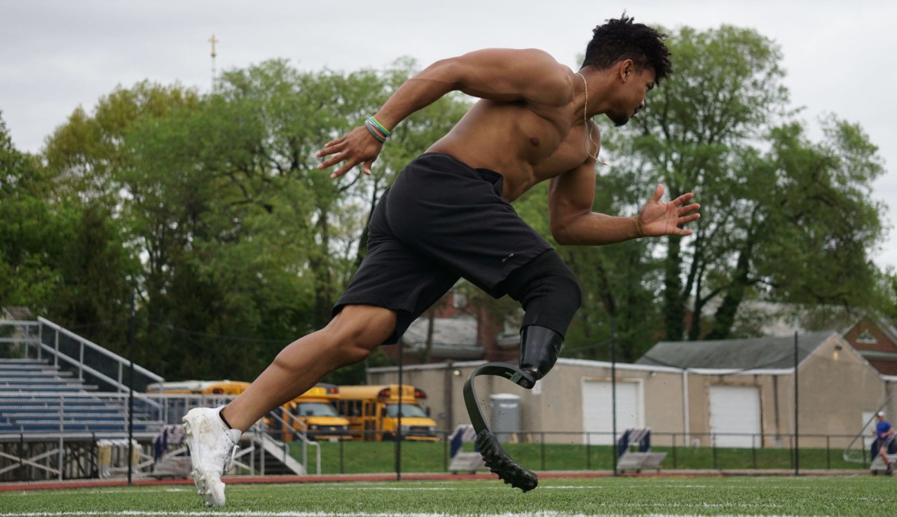 Kody Kasey practices in the new cleat attachment
