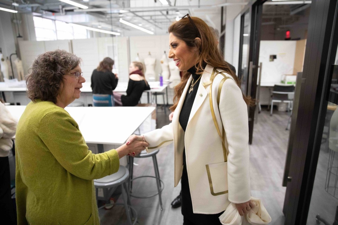 Lavinia Biagiotti Cigna tours Jefferson's campus.