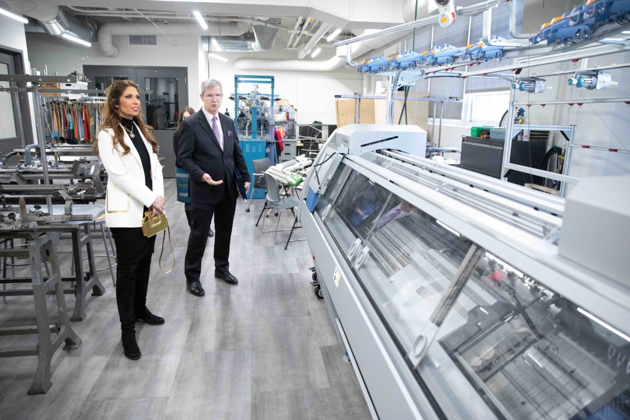 Lavinia Biagiotti Cigna tours Jefferson's campus.