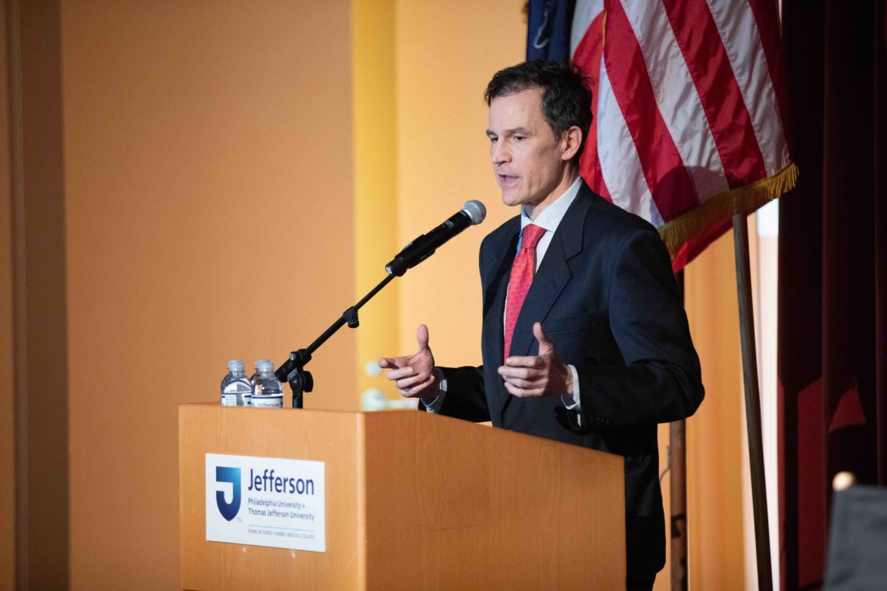 Pier Forlano Consul General of Italy in Philadelphia at the podium