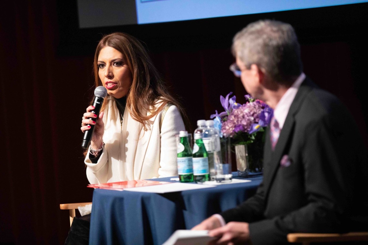 Lavinia Biagiotti Cigna answers questions from the audience.