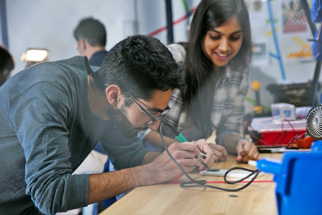 Students working in a classroom.