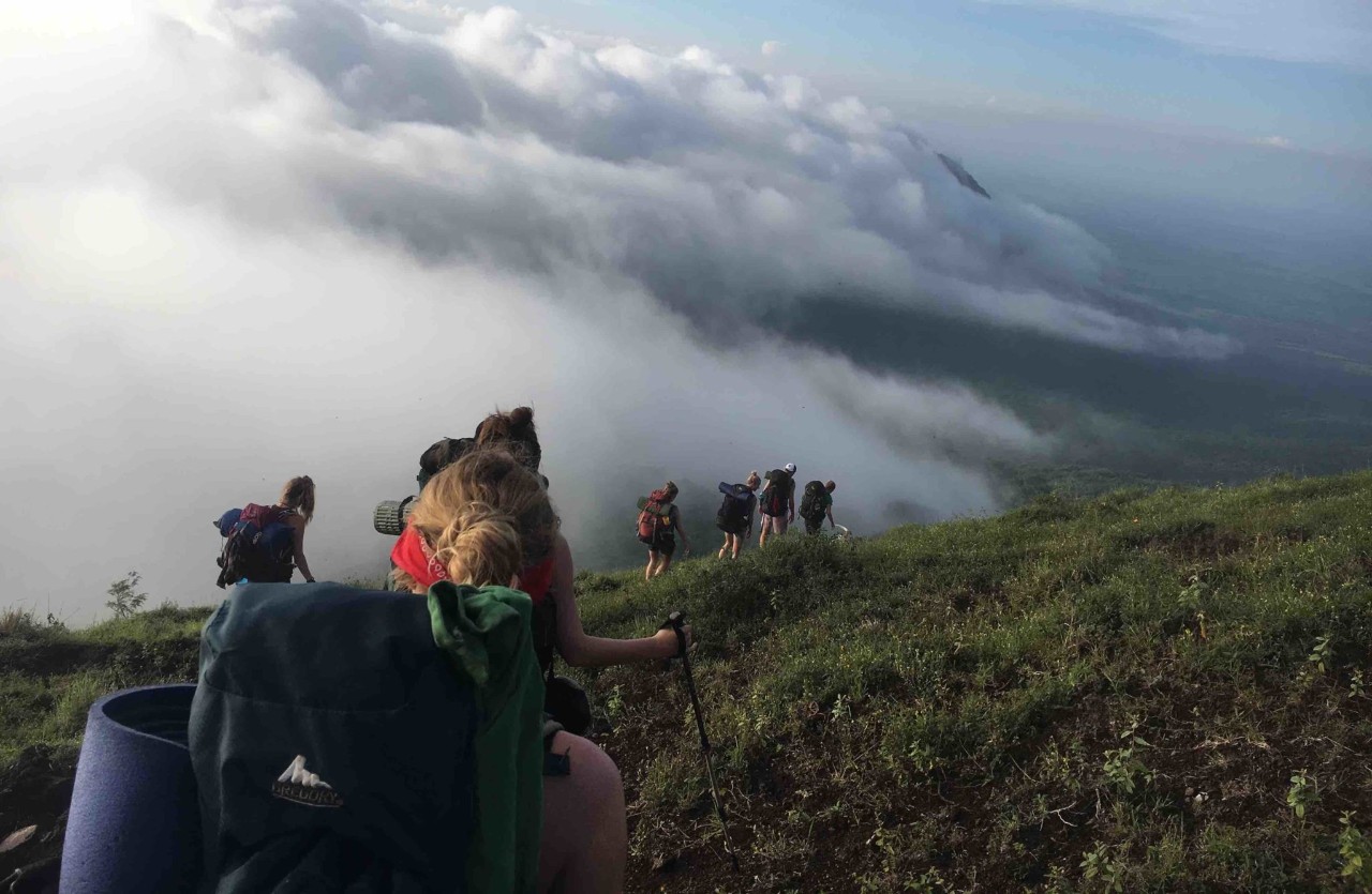 Students hiking in the mountains