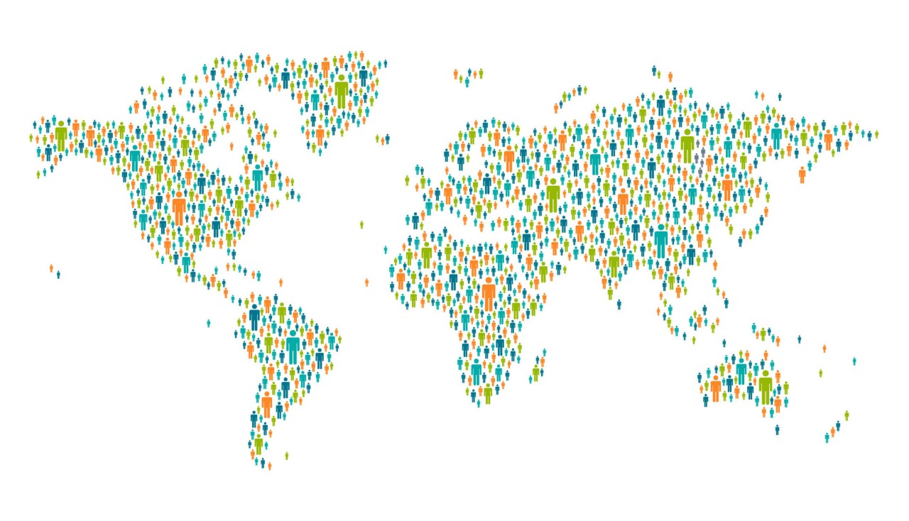 World map represented in people