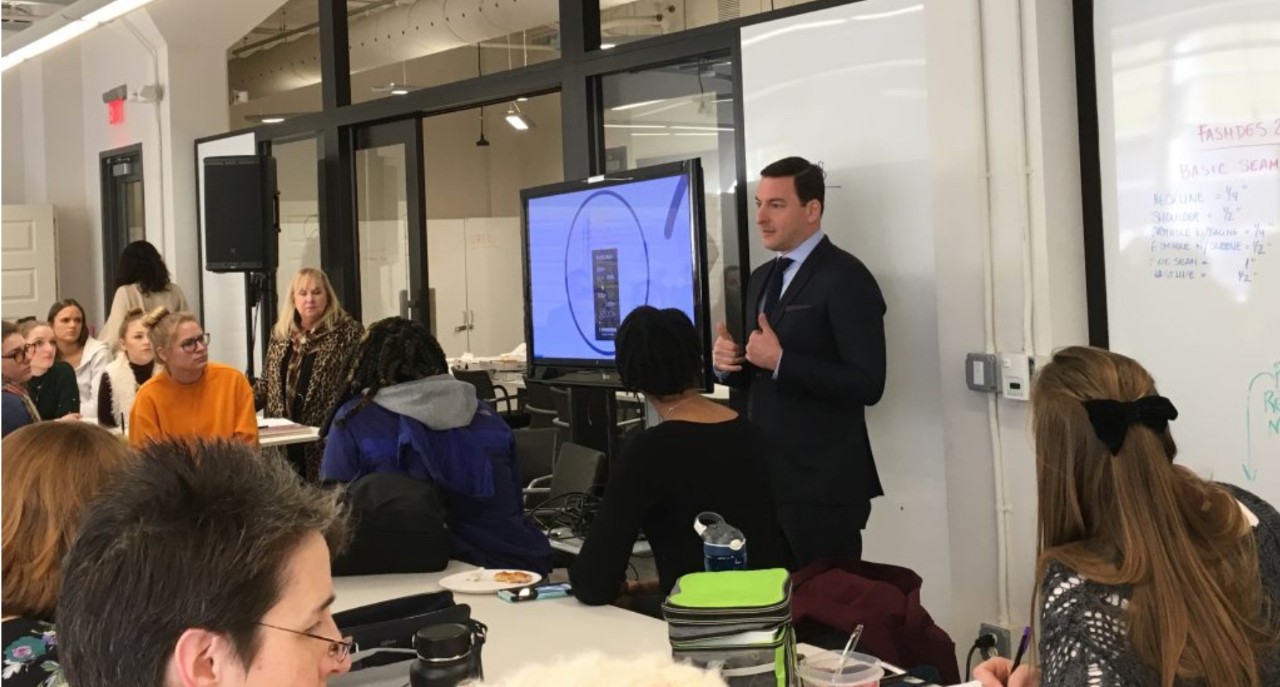 David Sirkin ’94, president of PVH’s dress furnishings group, spoke to students about the YMA Fashion Scholarship Fund.
