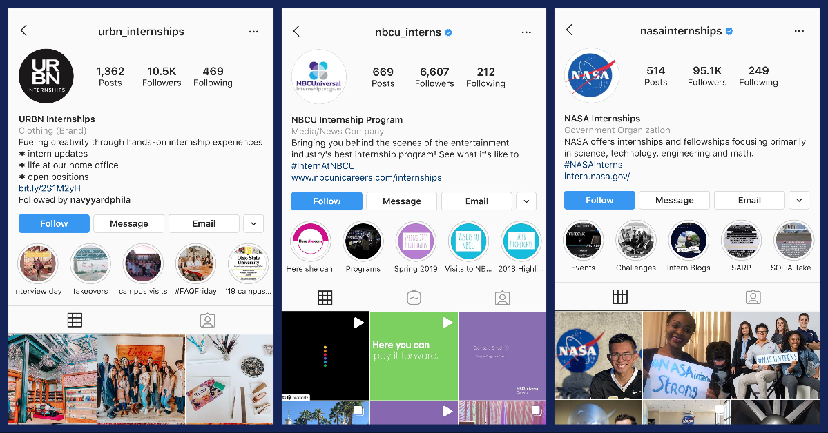 Screen grabs of instagram accounts