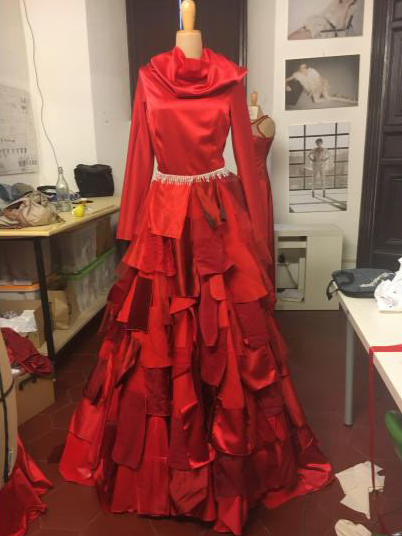 Model in red dress