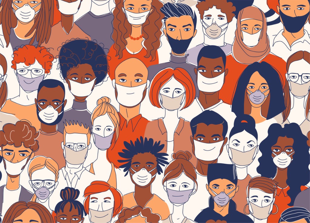 Illustration of people in masks