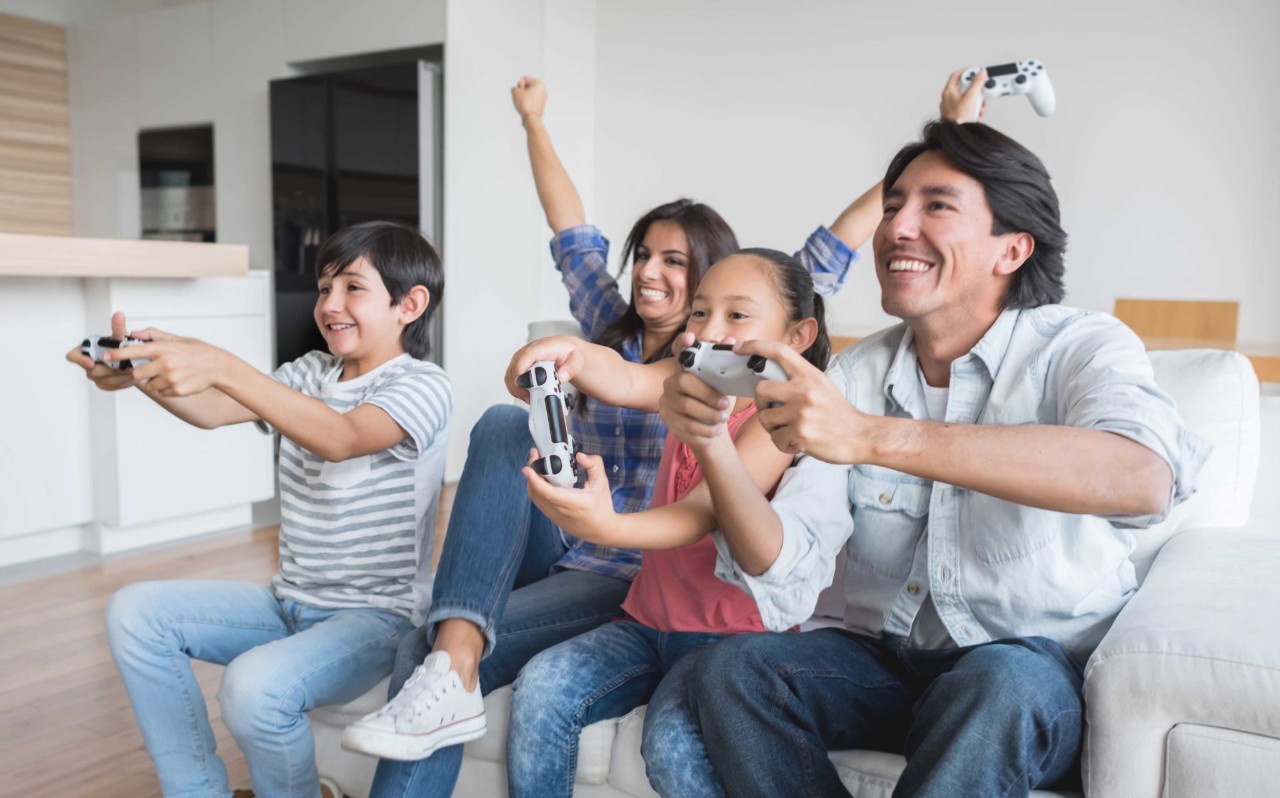 Family playing video games