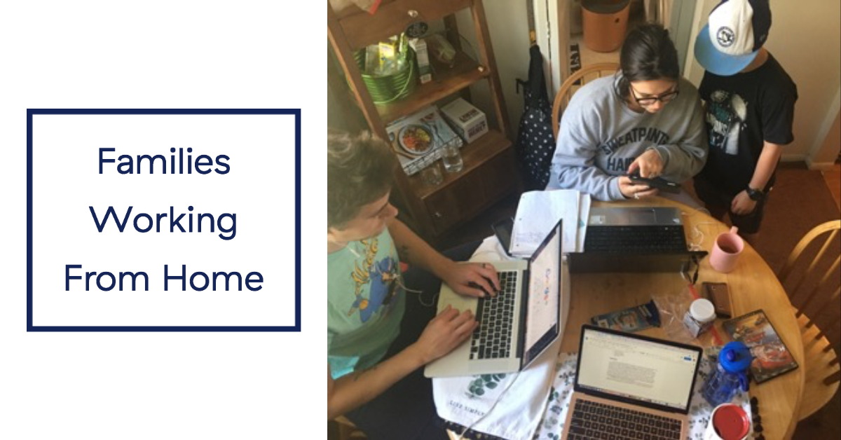 family working at desk