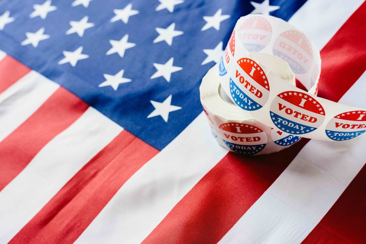 Flag with I voted stickers