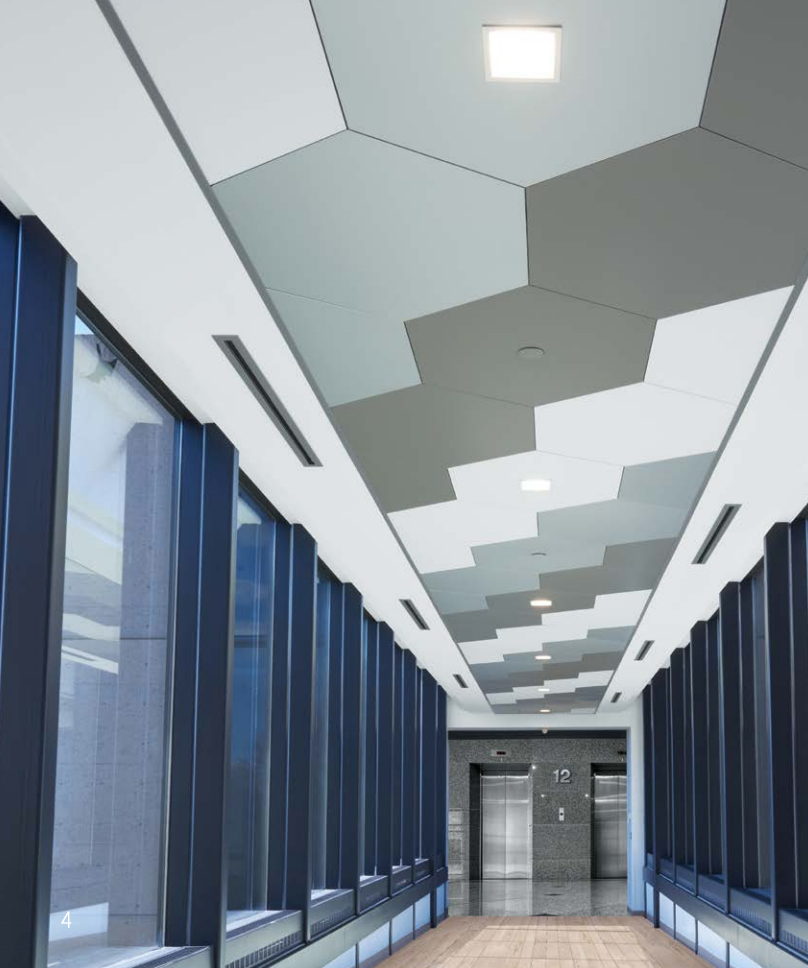 MetalWorks Torsion Spring Shapes, a product line of more than 25 different geometric ceiling panel designs