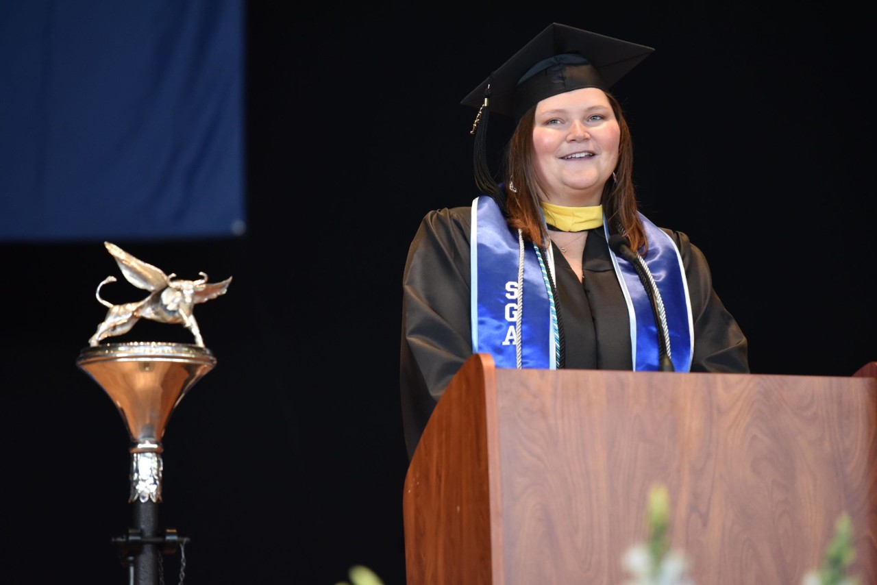 Student Brittney Bell on stage