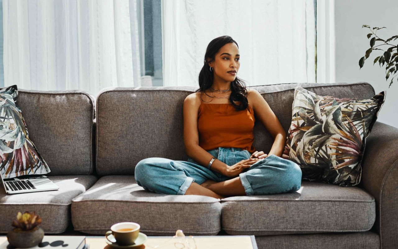 Woman sitting on a couch