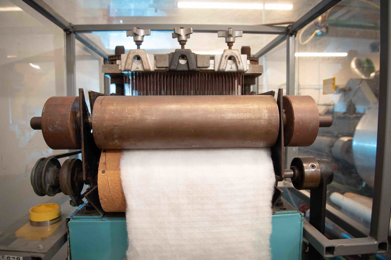 After Dr. George produces the fibrous web, it’s then needle-punched to form a felt fabric.