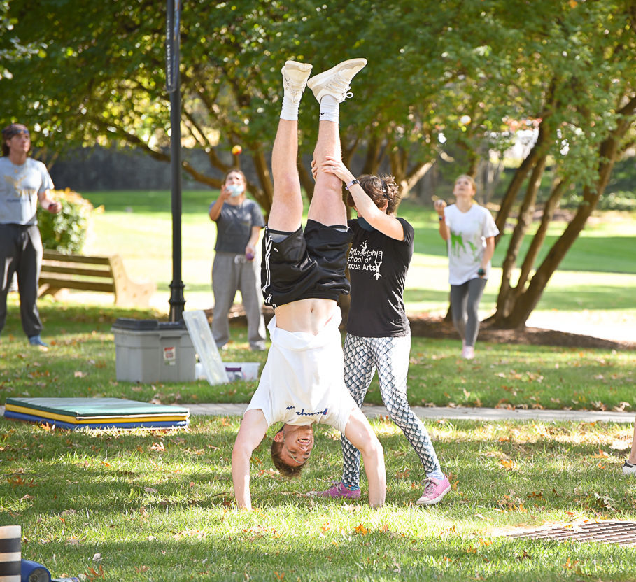Student doing a handstand