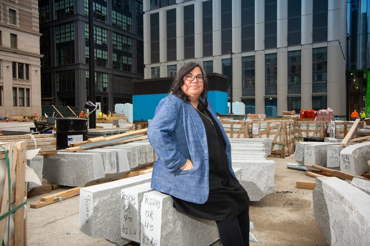 Dr. Kimberlee Zamora, on the site of Jefferson's Honickman Center in Center City. (©Thomas Jefferson University Photography Services)
