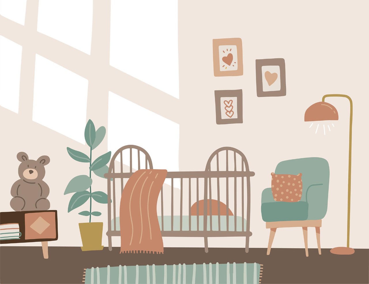 illustration of a nursery and crib