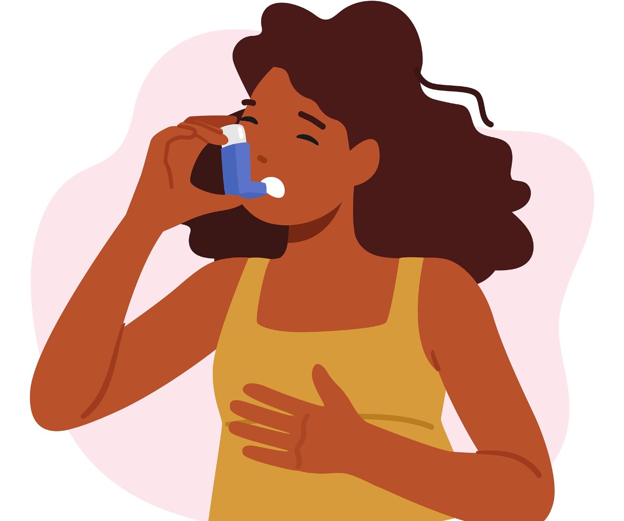 Young Female Character Suffer of Asthma Symptoms Breath with Inhaler