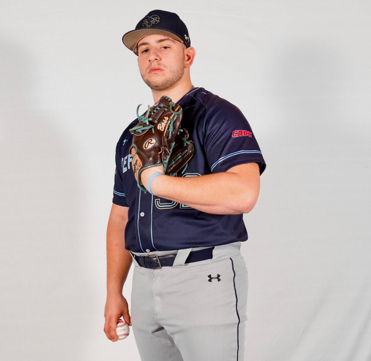 Student Sam Bass in his baseball uniform