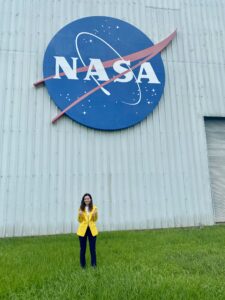 Gabrielle Zimmerman visits the George W.S. Abbey Rocket Park at Space Center Houston.