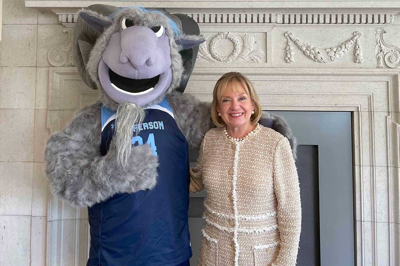 Dr. Susan Aldridge with Phil the Ram