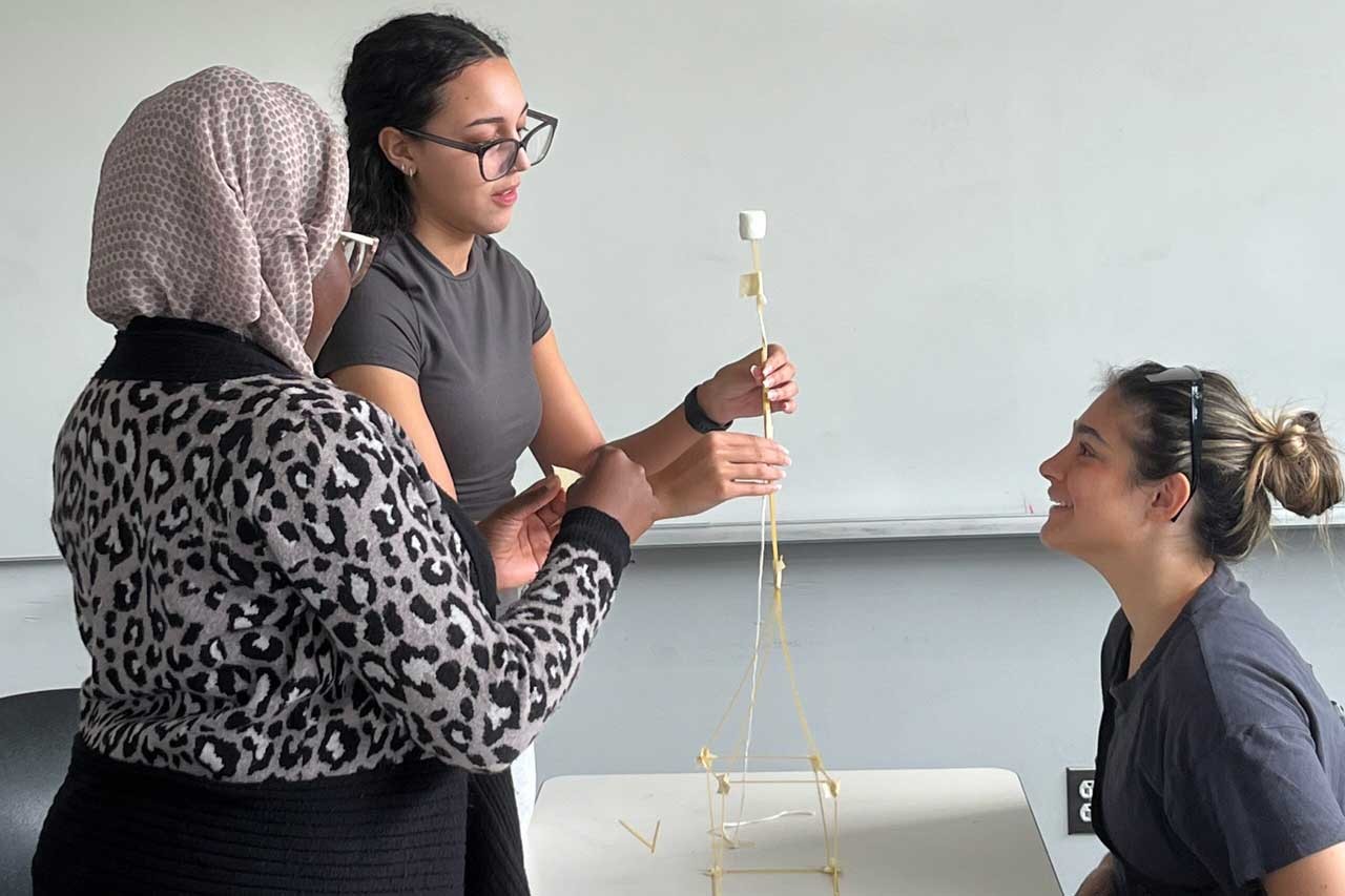For one design challenge run by Dean Dr. Ron Kander, students collaborated to build a structure 