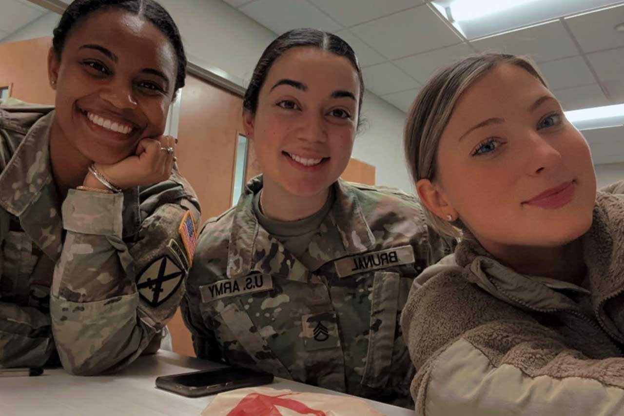 Jefferson student Ana Brunal (center)—pictured with Staff Sgts. Akia Harris and Chelcie Grosso—says her military experience will prepare her for a career in nursing